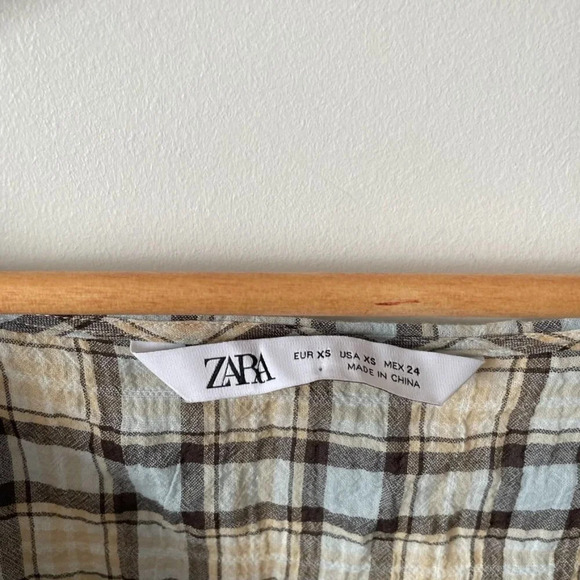 Zara Plaid Checker Long Sleeve Crinkle Romper Size XS - Picture 5 of 6